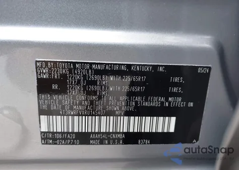 2024 Toyota Rav4 Hybrid Xle из США, поврежденный, VIN 4T3RWRFVXRU145407